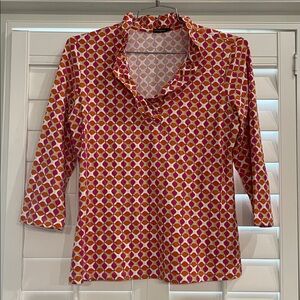 J. Mclaughlin Durham Ruffle Blouse Top Size L Pink/Orange/Tan
